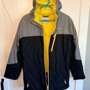 Columbia Youth XL Hooded OmniTech Jacket Black Gray Yellow Zip-Up Coat